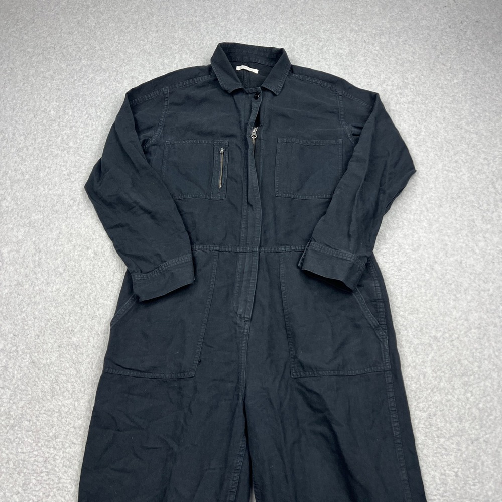 Outerknown Jumpsuit Womens Medium Black Organic Linen Utility Boiler Suit Zip Up